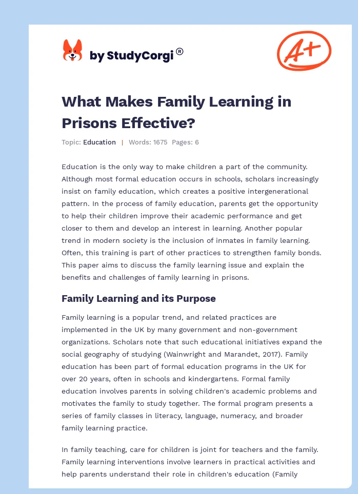 What Makes Family Learning in Prisons Effective?. Page 1