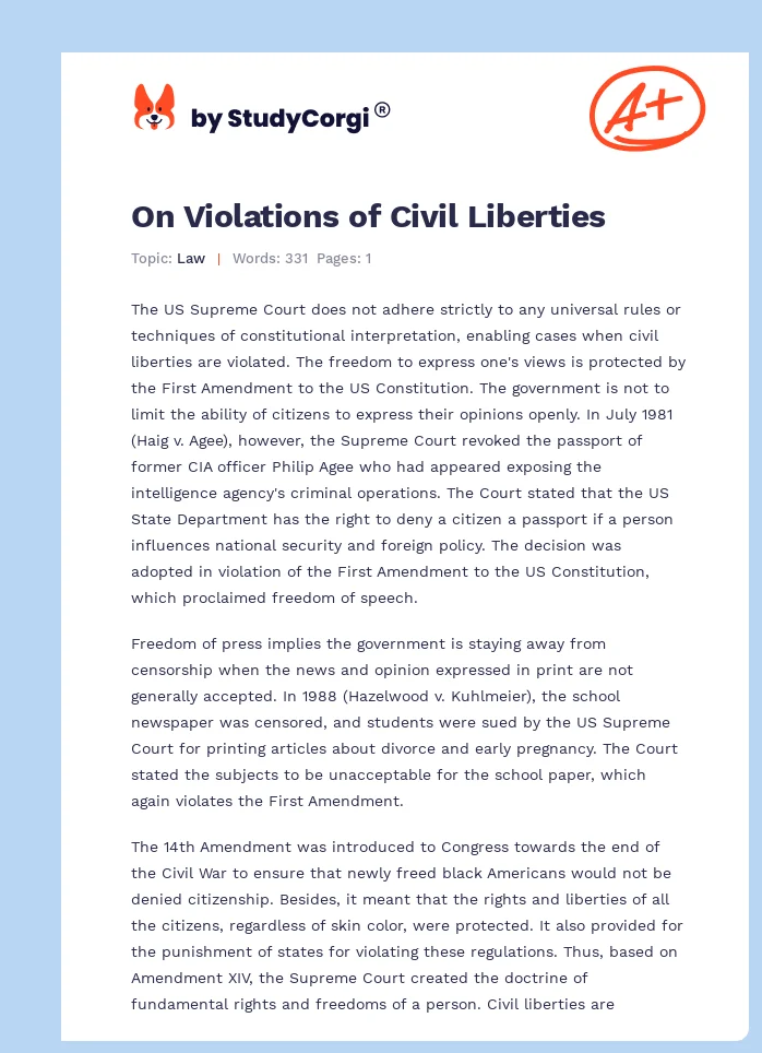 On Violations of Civil Liberties. Page 1