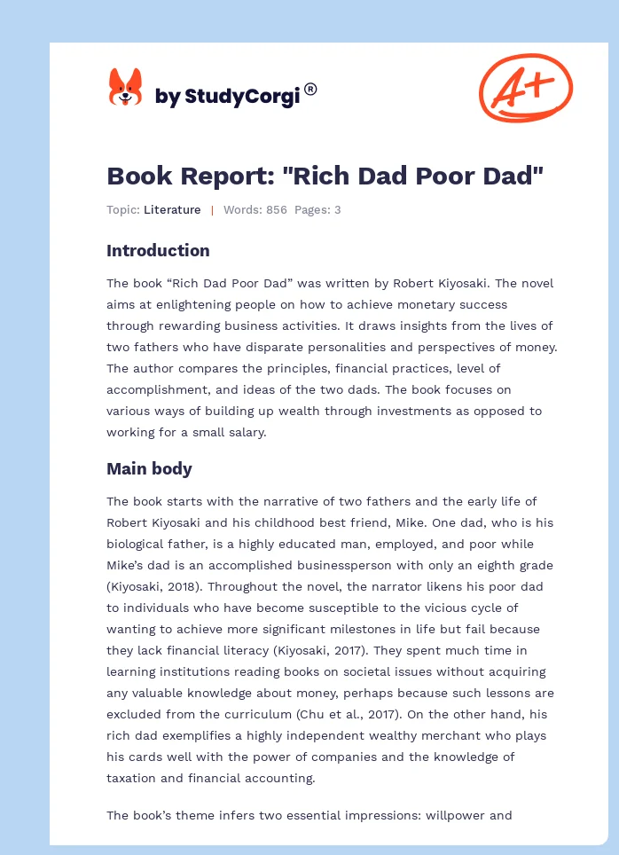 Book Report: "Rich Dad Poor Dad". Page 1