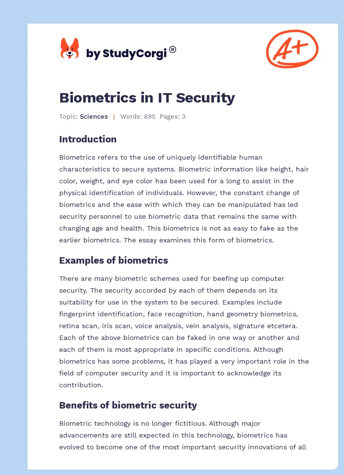 Biometrics in IT Security. Page 1