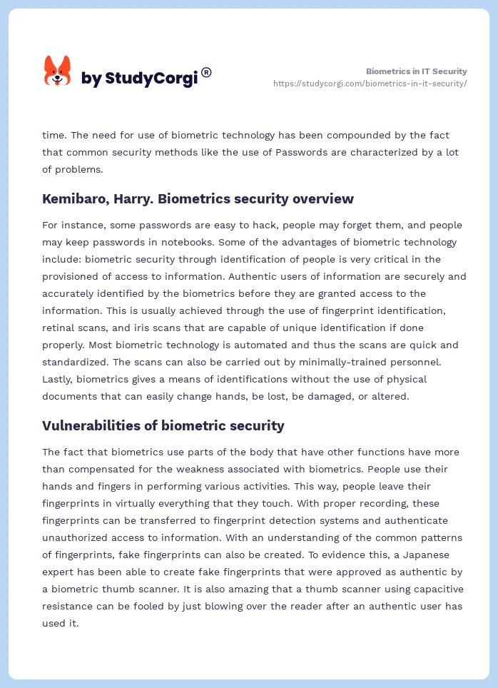 Biometrics in IT Security. Page 2