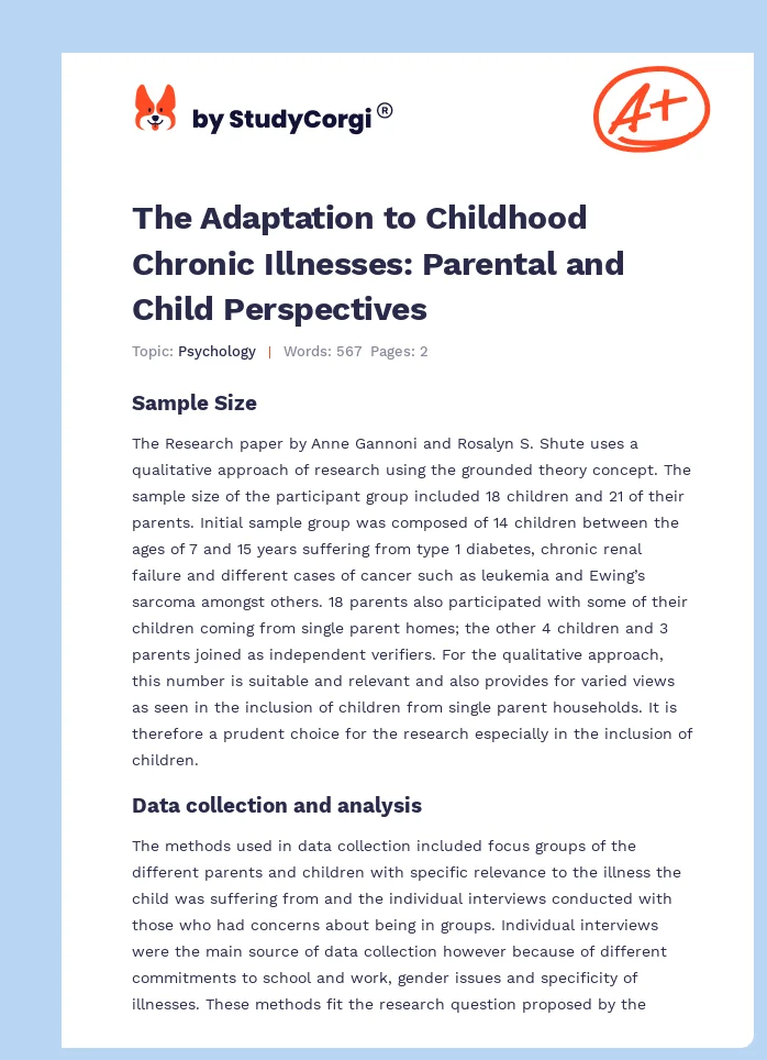 The Adaptation to Childhood Chronic Illnesses: Parental and Child Perspectives. Page 1