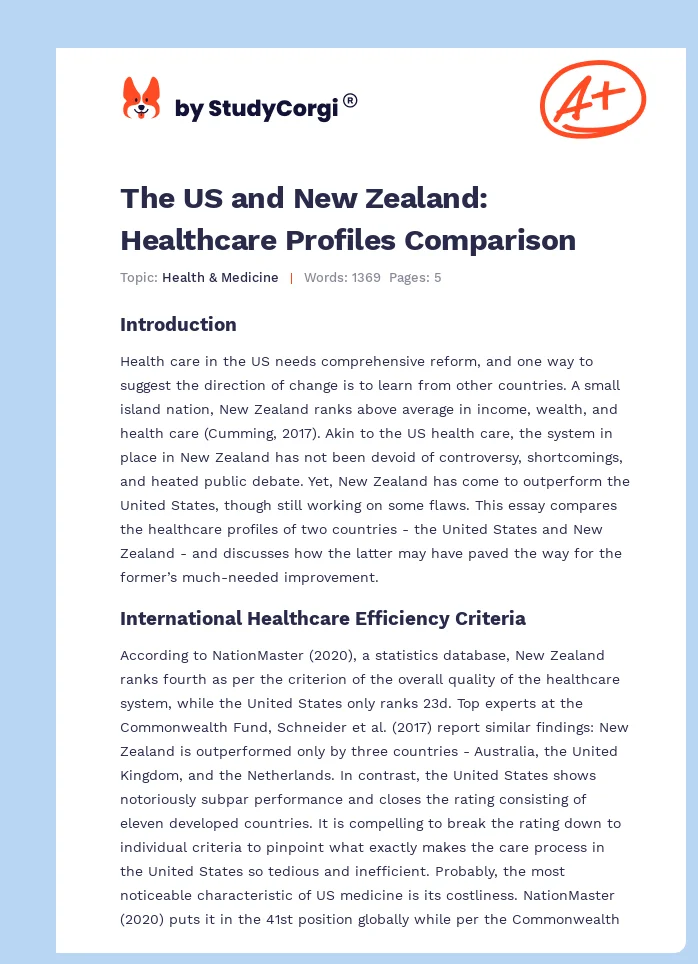 The US and New Zealand: Healthcare Profiles Comparison. Page 1