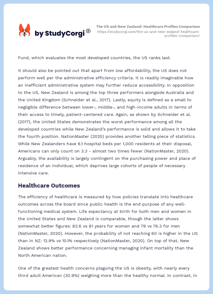 The US and New Zealand: Healthcare Profiles Comparison. Page 2