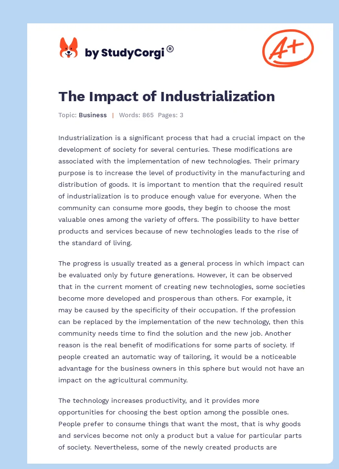 The Impact of Industrialization. Page 1