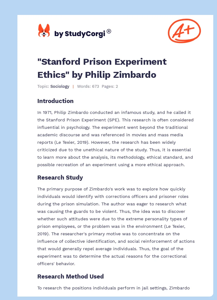 "Stanford Prison Experiment Ethics" by Philip Zimbardo. Page 1