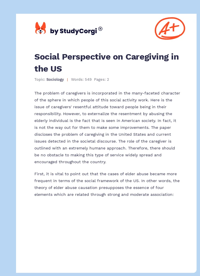 Social Perspective on Caregiving in the US. Page 1
