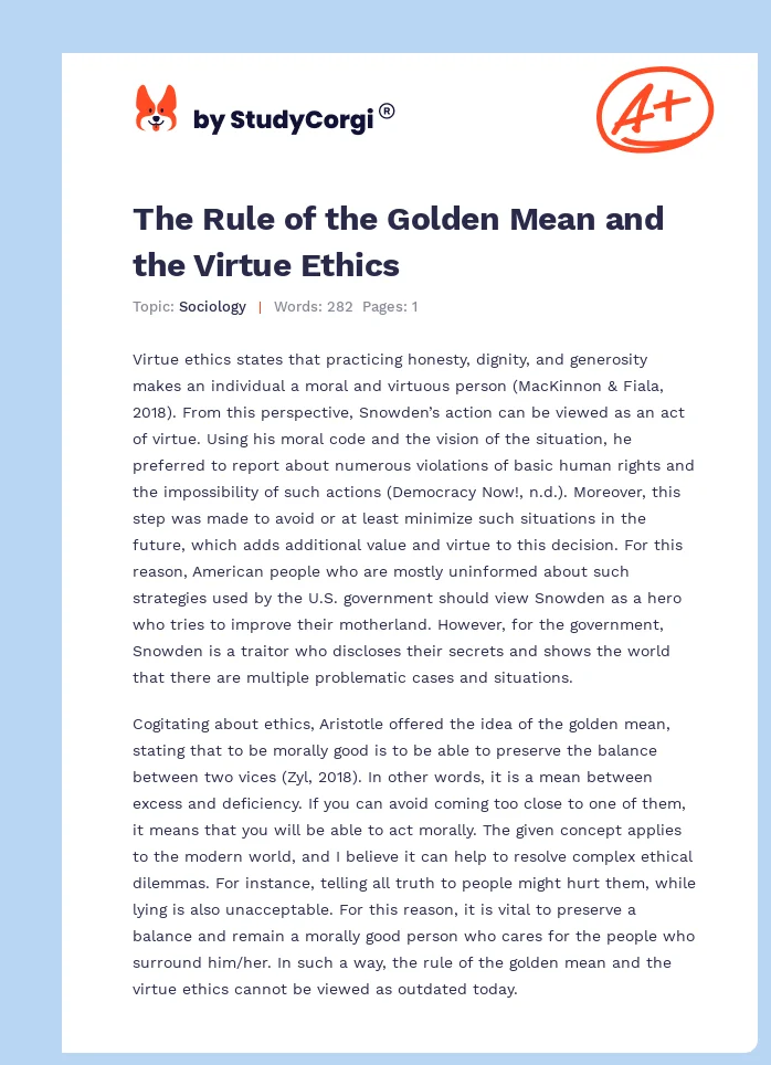 The Rule of the Golden Mean and the Virtue Ethics. Page 1