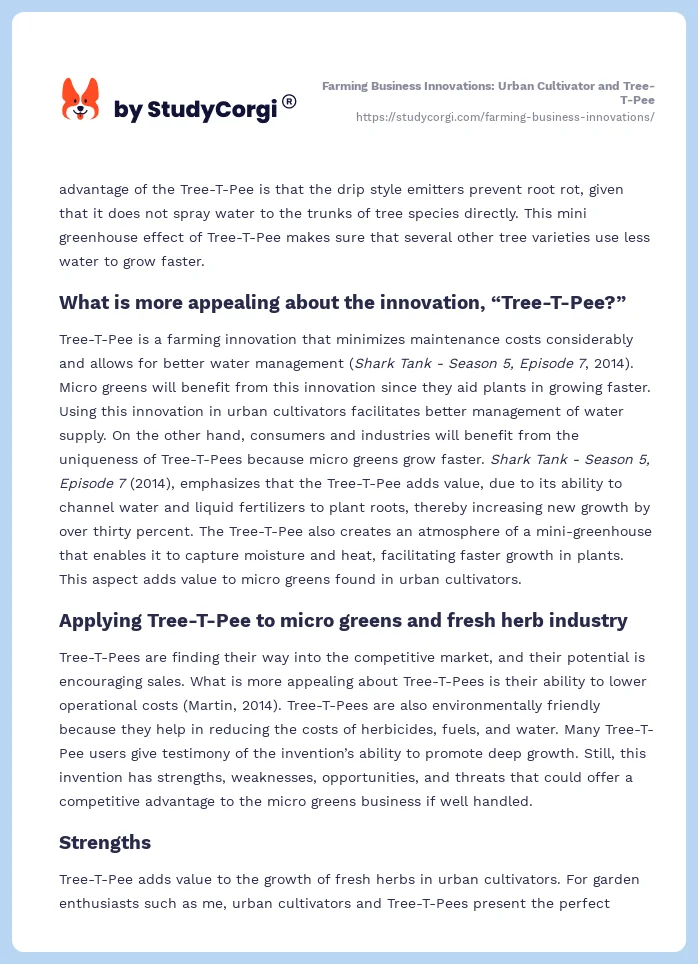 Farming Business Innovations: Urban Cultivator and Tree-T-Pee. Page 2
