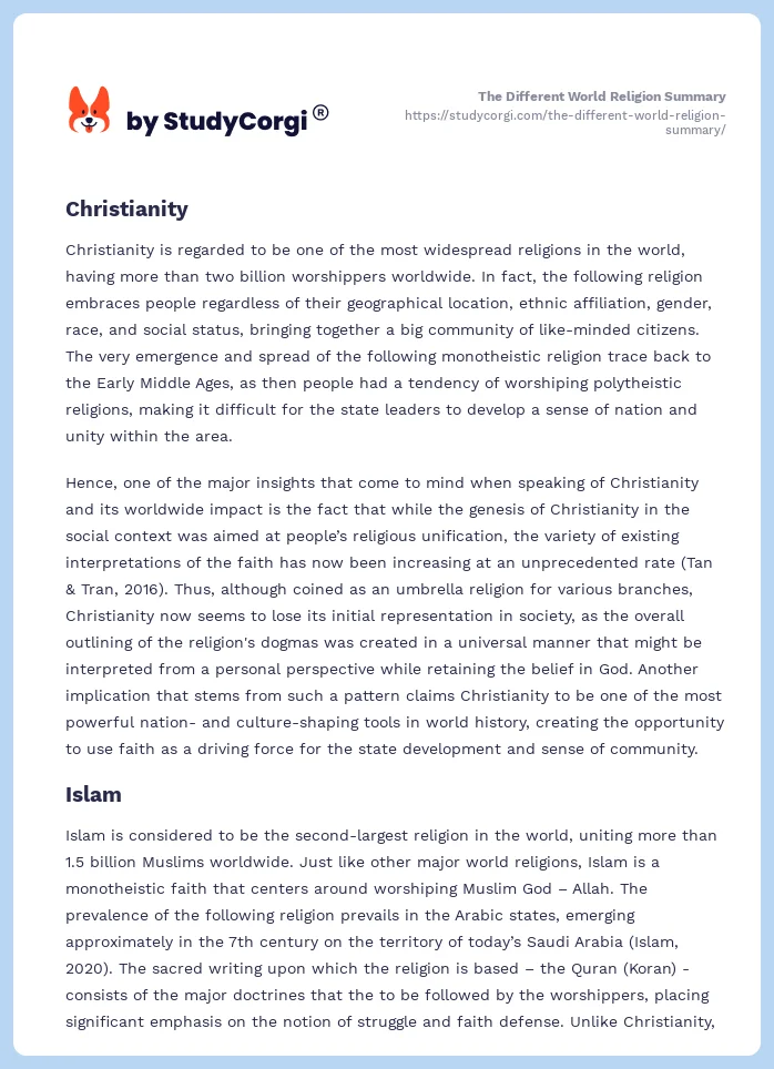 The Different World Religion Summary. Page 2