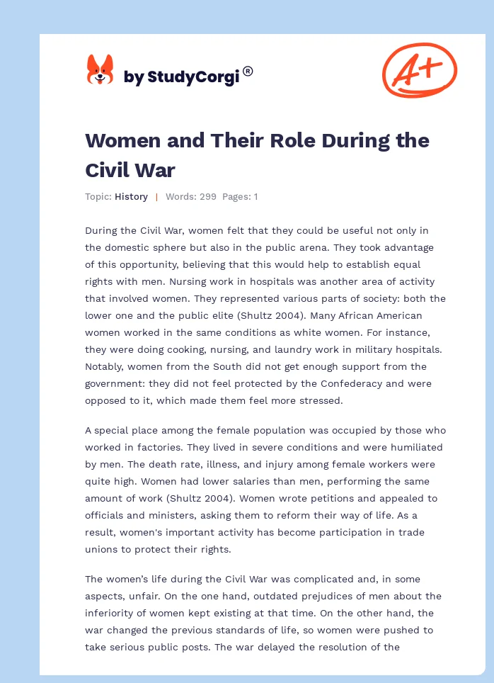 Women and Their Role During the Civil War. Page 1