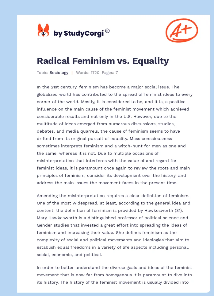 Radical Feminism vs. Equality. Page 1