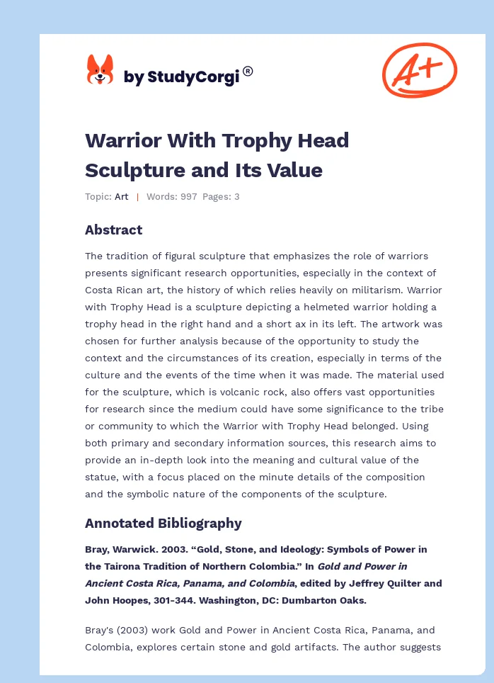 Warrior With Trophy Head Sculpture and Its Value. Page 1