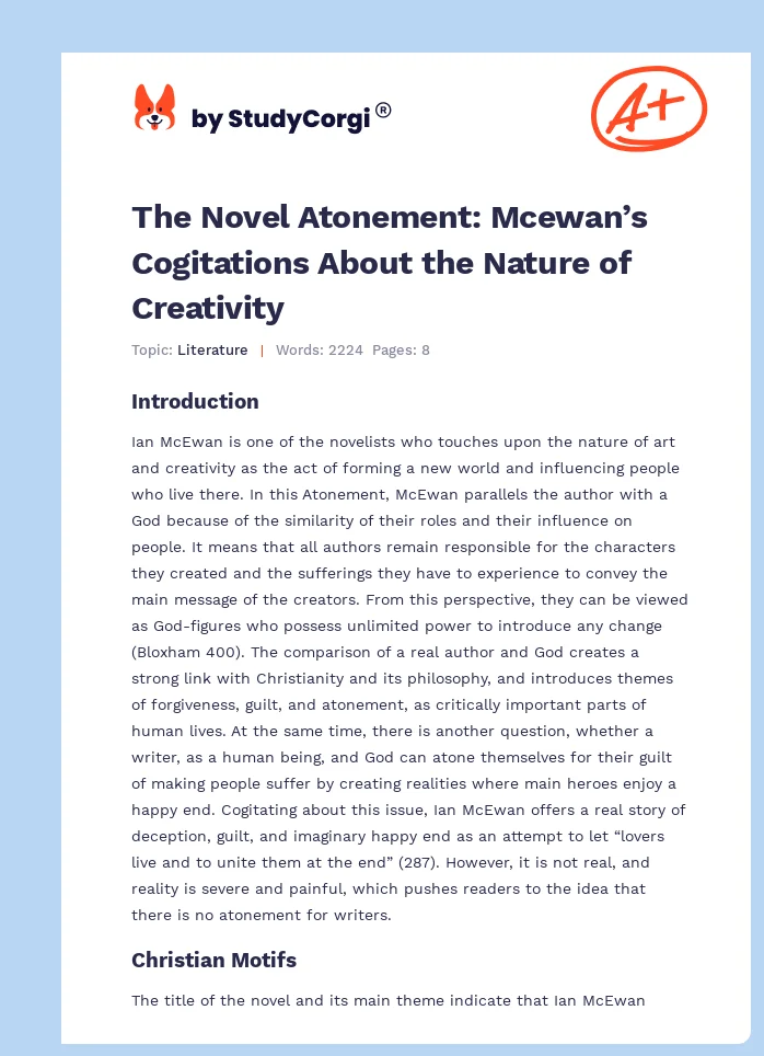 The Novel Atonement: Mcewan’s Cogitations About the Nature of Creativity. Page 1