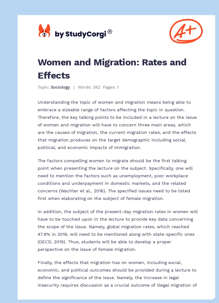 Women and Migration: Rates and Effects. Page 1