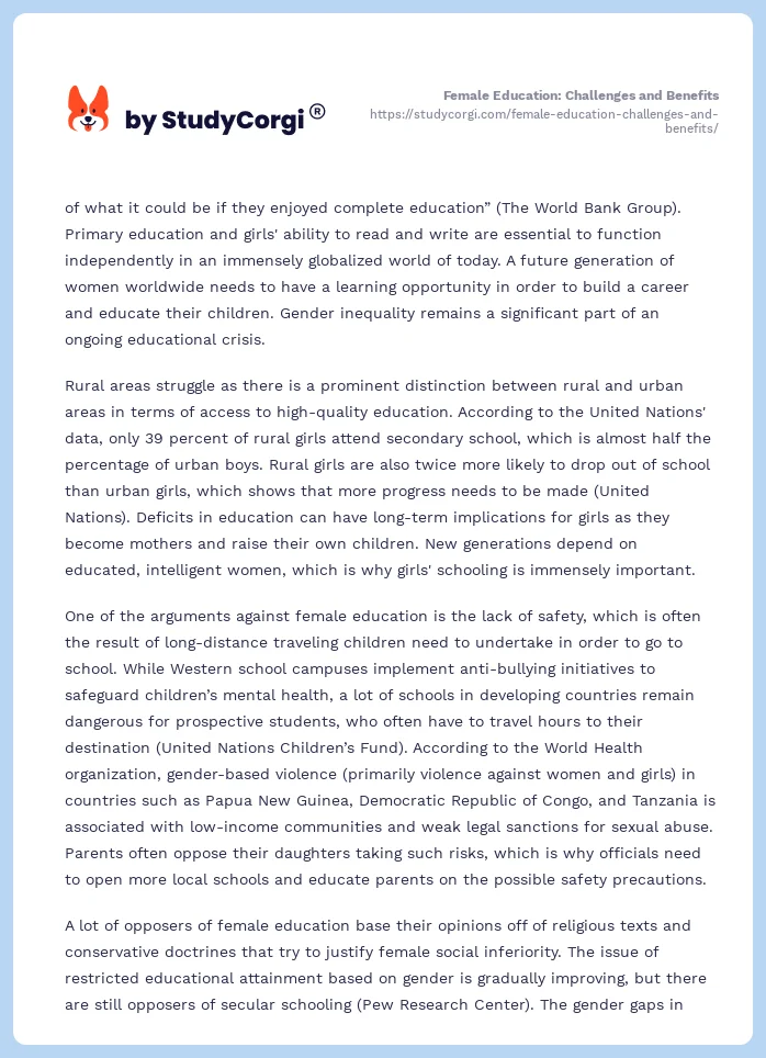 Female Education: Challenges and Benefits. Page 2