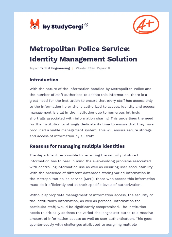 Metropolitan Police Service: Identity Management Solution. Page 1
