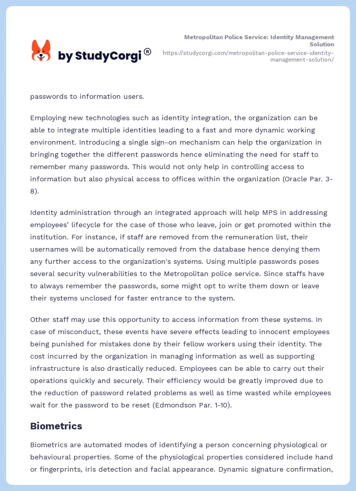 Metropolitan Police Service: Identity Management Solution. Page 2