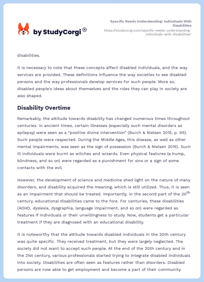 Specific Needs Understanding: Individuals With Disabilities. Page 2