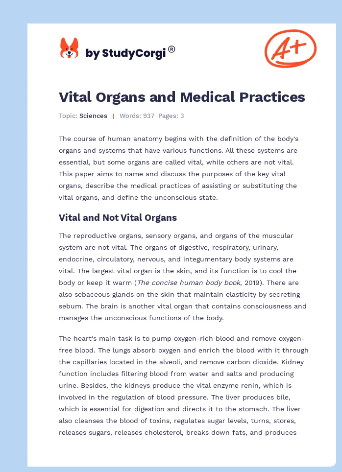 Vital Organs and Medical Practices. Page 1