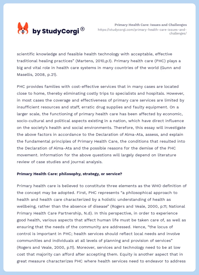 Primary Health Care: Issues and Challenges. Page 2