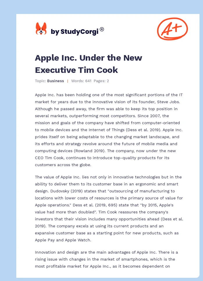 Apple Inc. Under the New Executive Tim Cook. Page 1