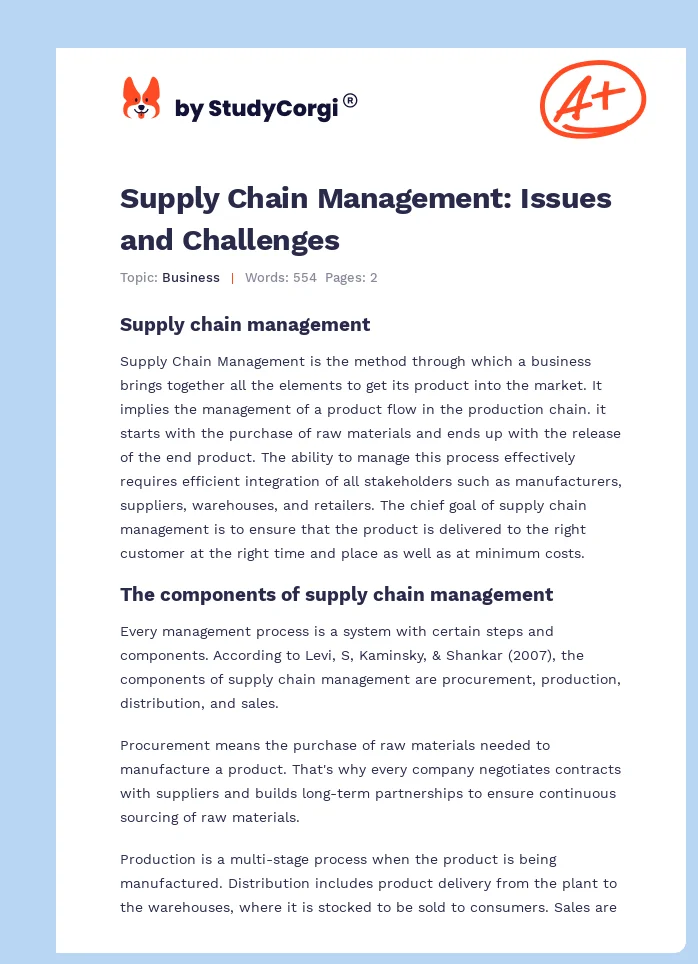 Supply Chain Management: Issues and Challenges. Page 1