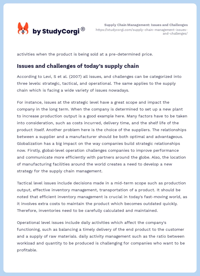 Supply Chain Management: Issues and Challenges. Page 2