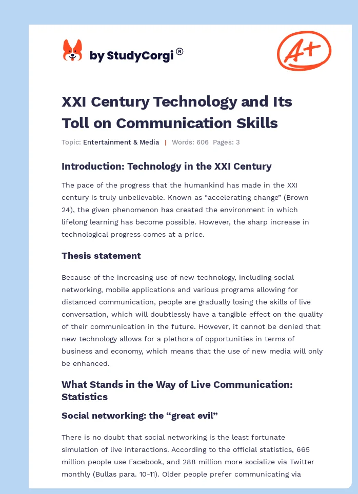XXI Century Technology and Its Toll on Communication Skills. Page 1
