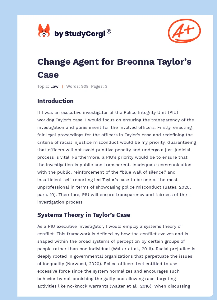 Change Agent for Breonna Taylor’s Case. Page 1