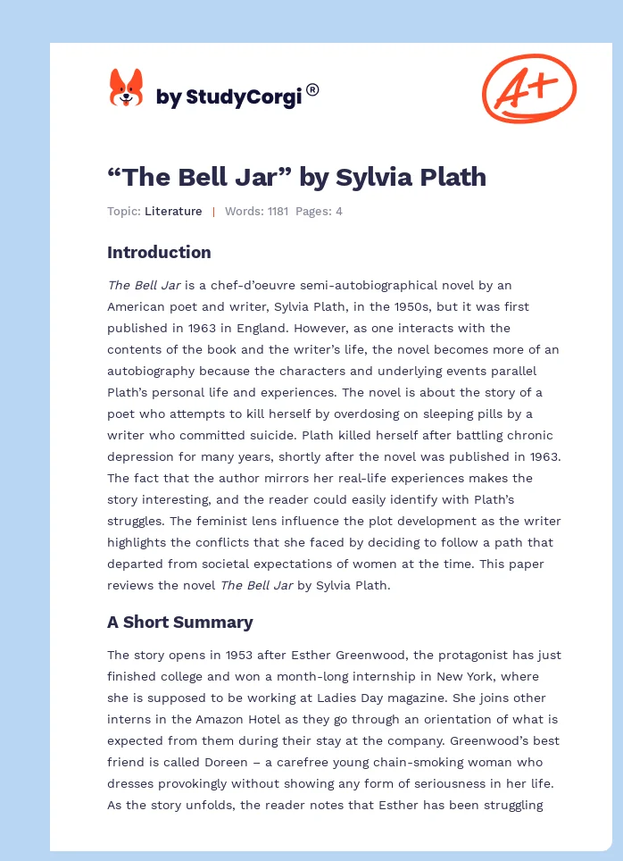 “The Bell Jar” by Sylvia Plath. Page 1
