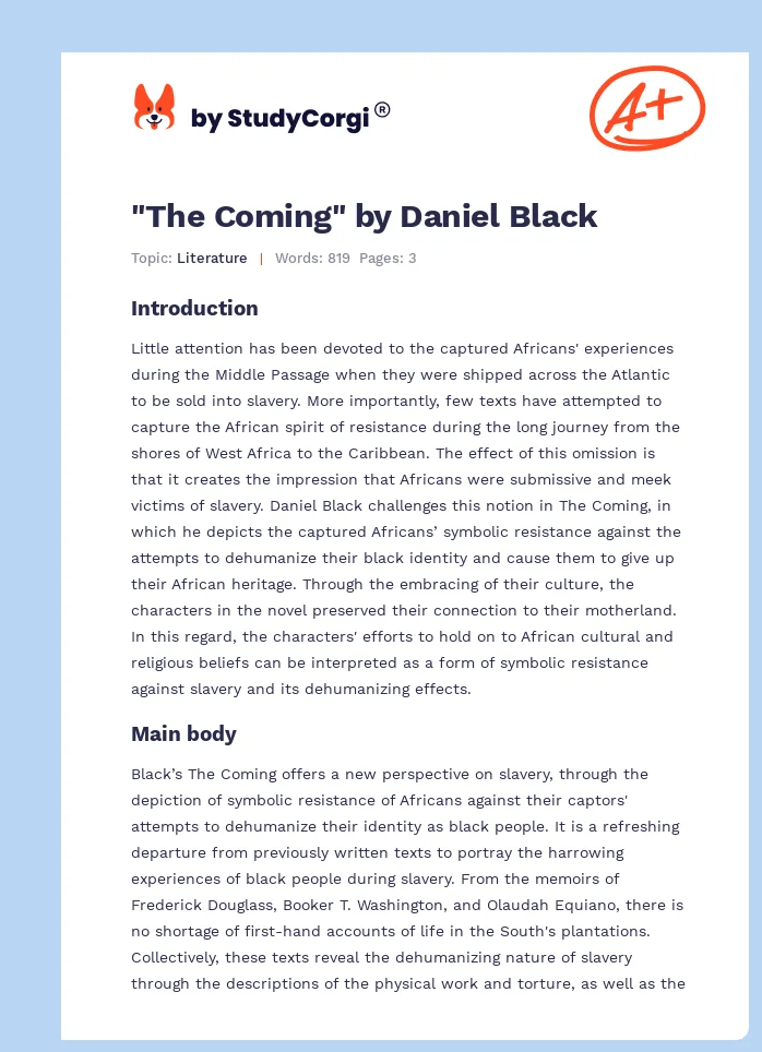 "The Coming" by Daniel Black. Page 1