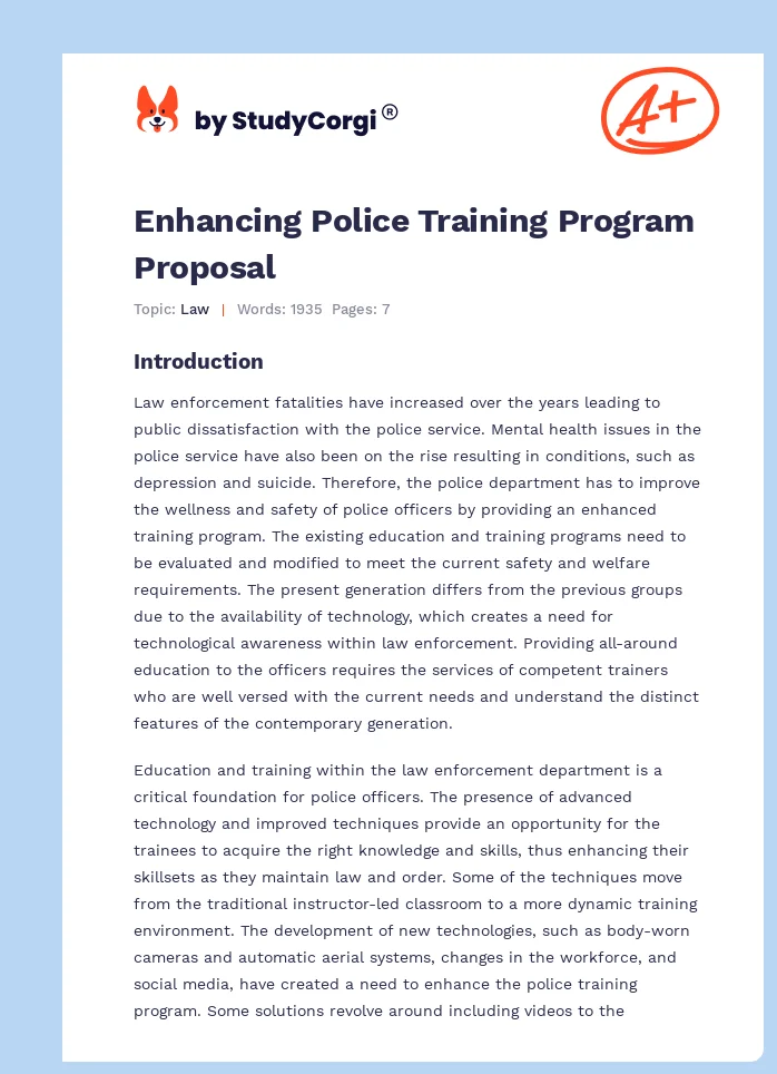 Enhancing Police Training Program Proposal. Page 1