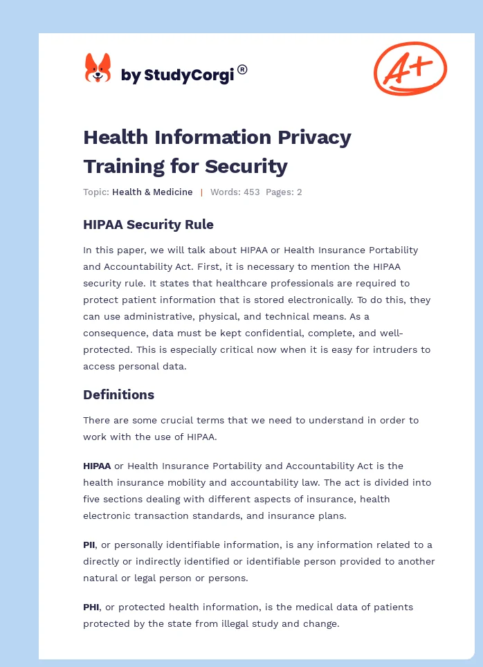 Health Information Privacy Training for Security. Page 1