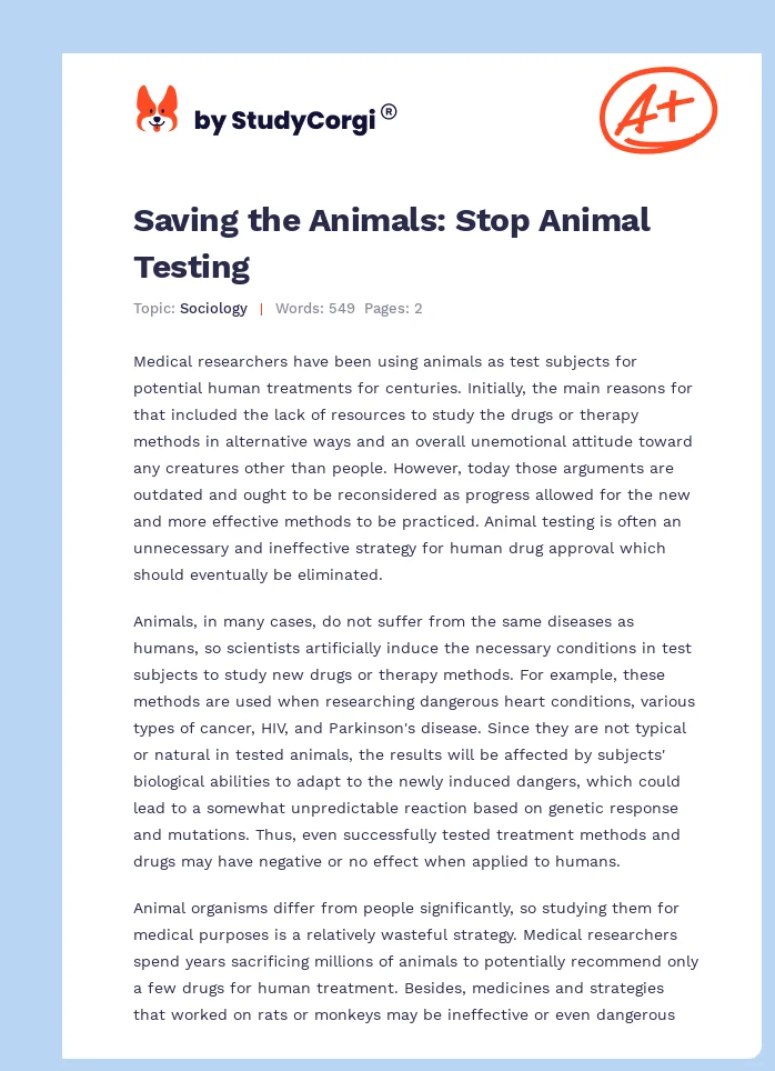 Saving the Animals: Stop Animal Testing. Page 1