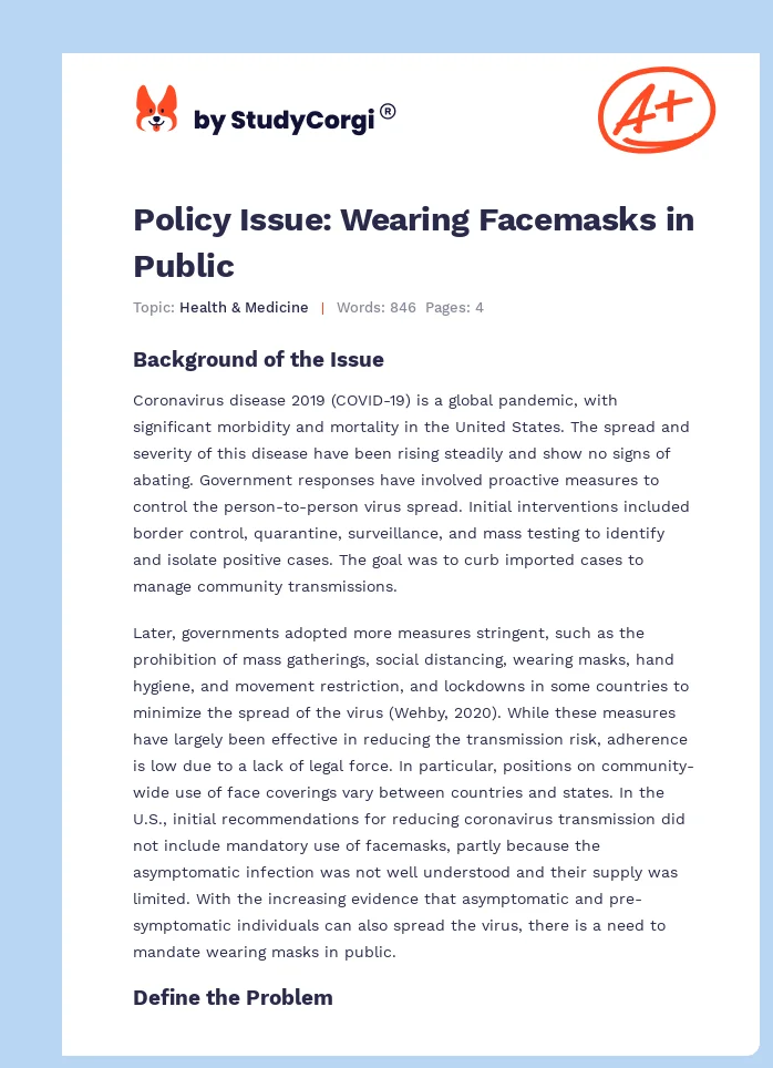 Policy Issue: Wearing Facemasks in Public. Page 1