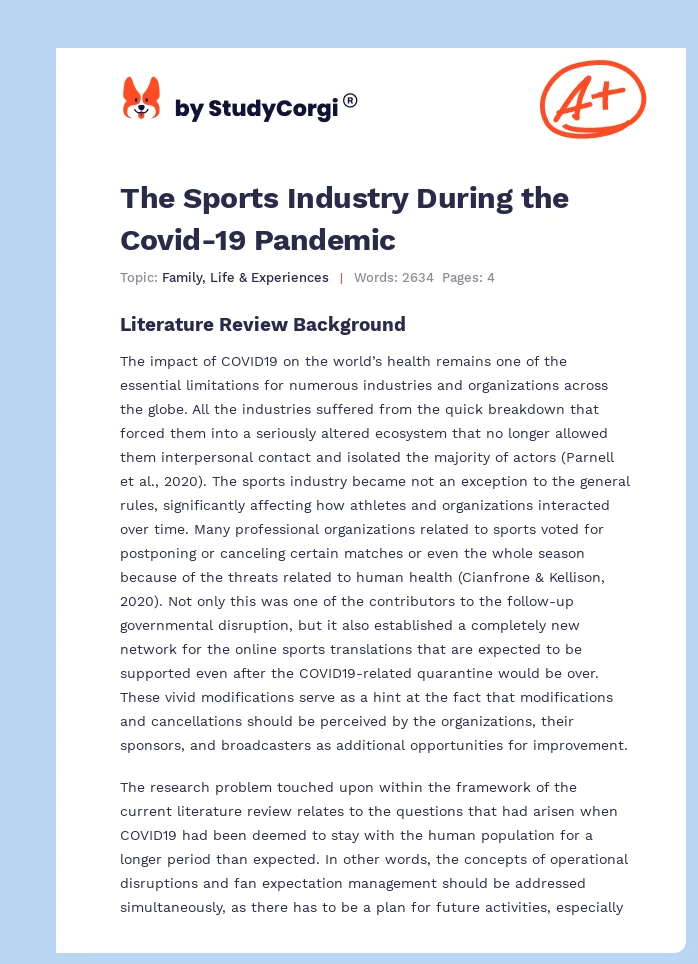 The Sports Industry During the Covid-19 Pandemic. Page 1