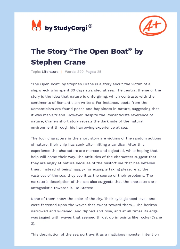 The Story “The Open Boat” by Stephen Crane. Page 1