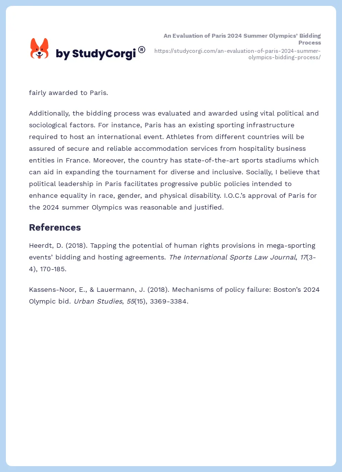 An Evaluation of Paris 2024 Summer Olympics’ Bidding Process. Page 2