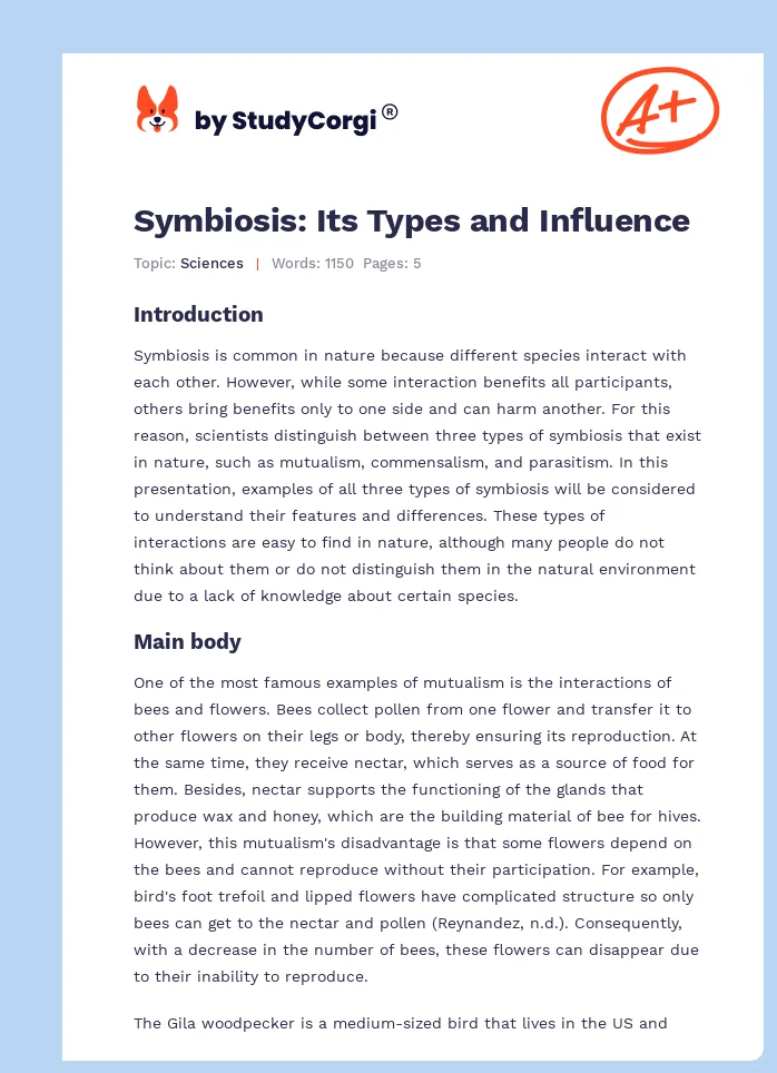 Symbiosis: Its Types and Influence. Page 1