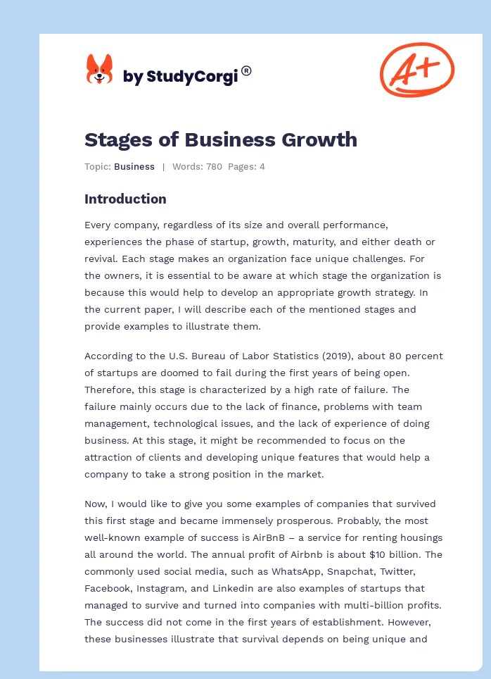 Stages of Business Growth. Page 1