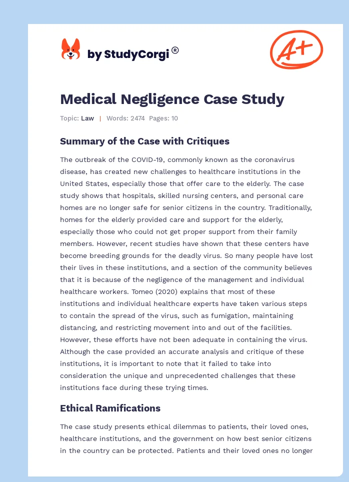 Medical Negligence Case Study. Page 1