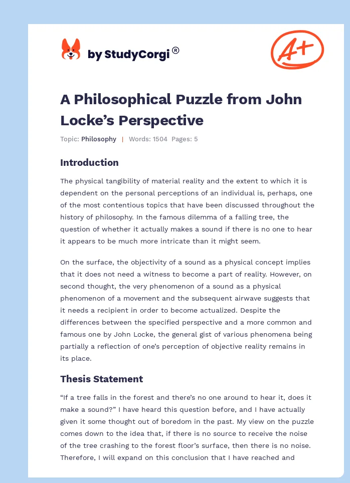A Philosophical Puzzle from John Locke’s Perspective. Page 1