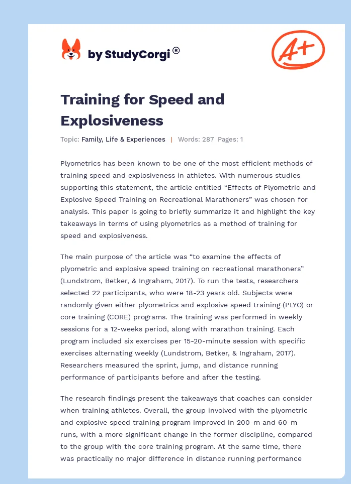 Training for Speed and Explosiveness. Page 1
