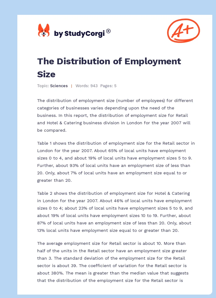 The Distribution of Employment Size. Page 1