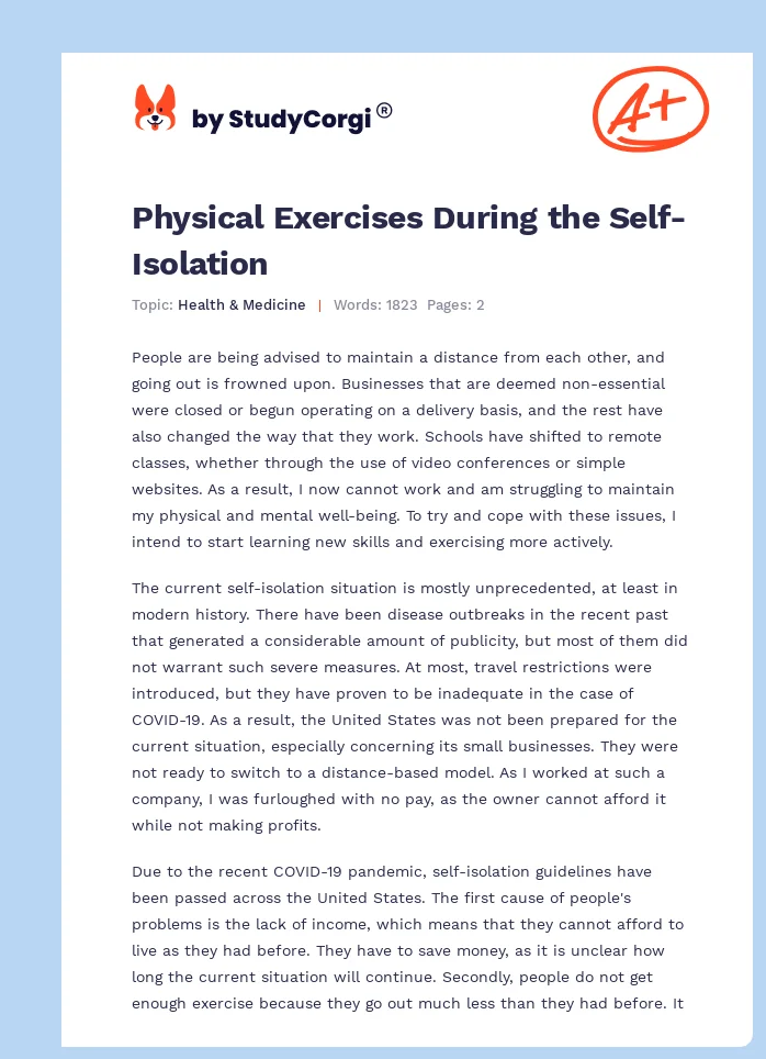 Physical Exercises During the Self-Isolation. Page 1