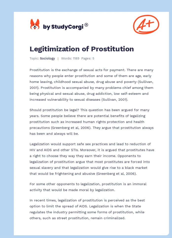 Legitimization of Prostitution. Page 1