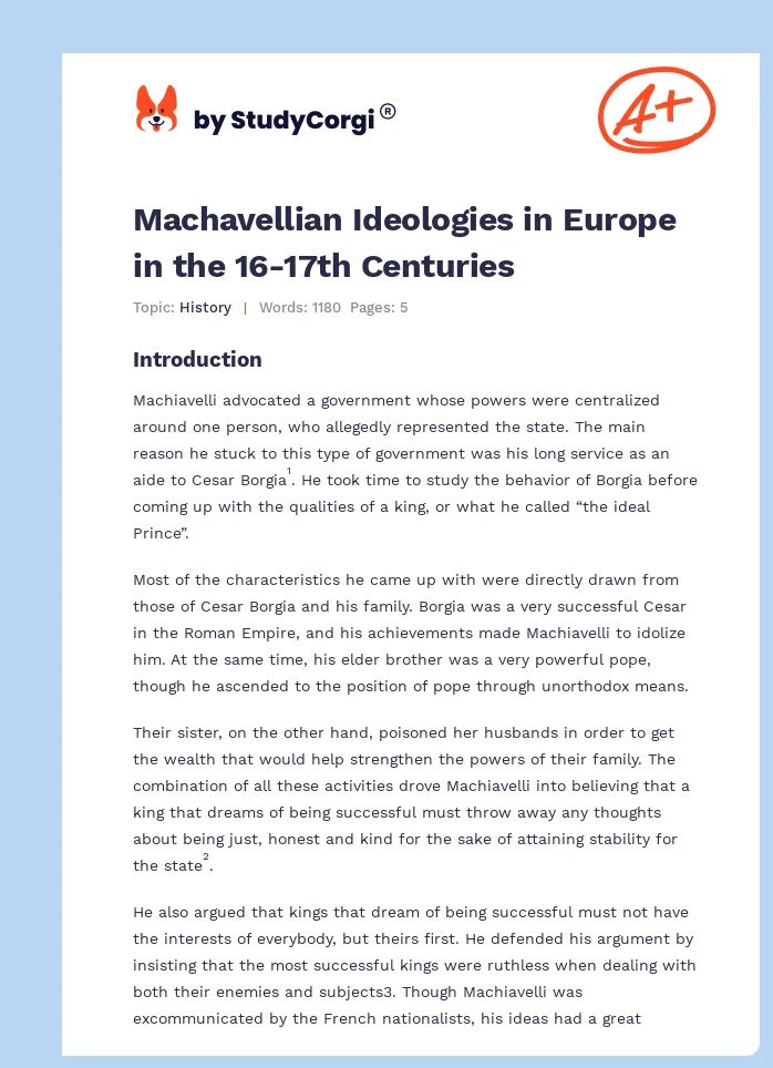 Machavellian Ideologies in Europe in the 16-17th Centuries. Page 1