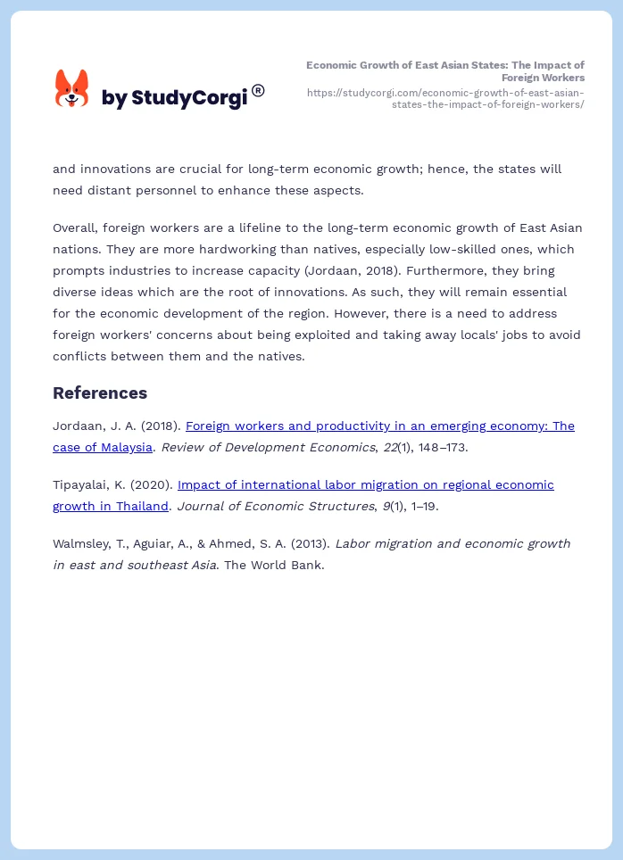 Economic Growth of East Asian States: The Impact of Foreign Workers. Page 2