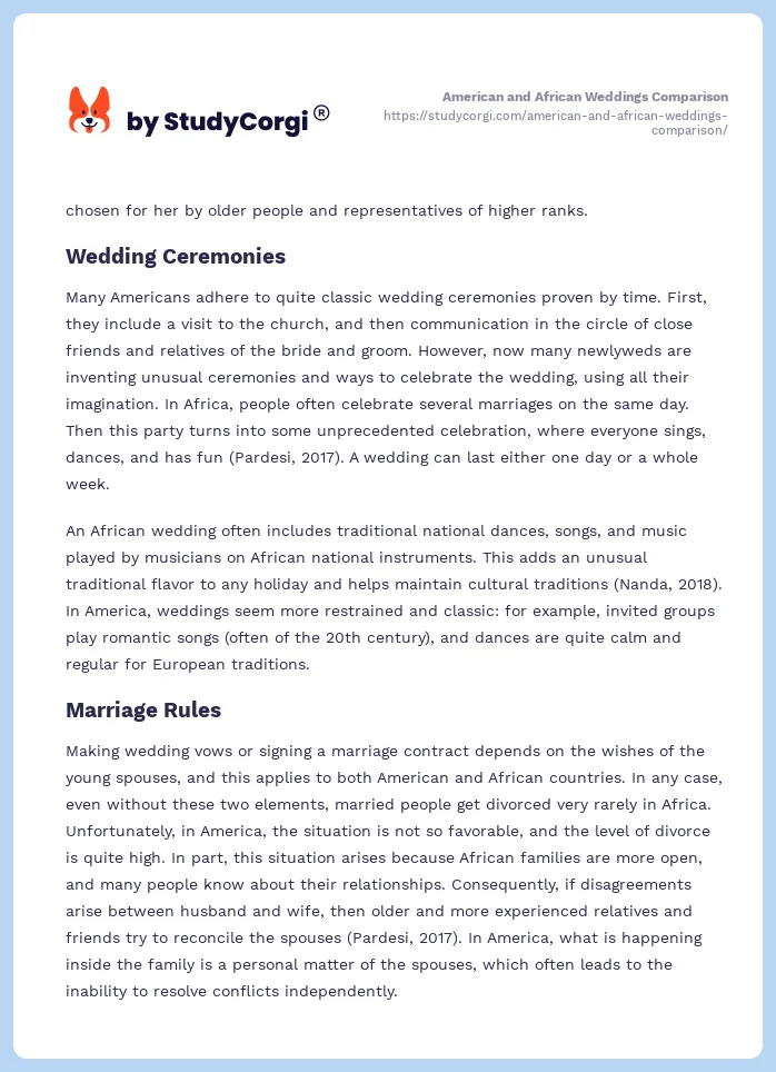 American and African Weddings Comparison. Page 2
